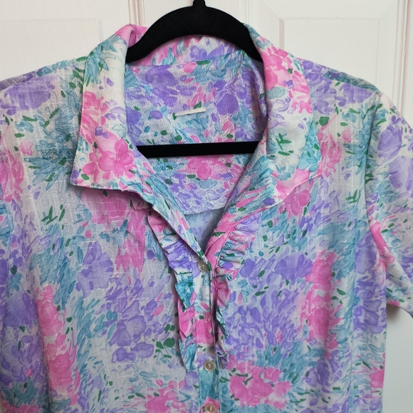 Vintage Pastel Floral Cottage Core House Dress Breathable Knee-length Large - Picture 4 of 7